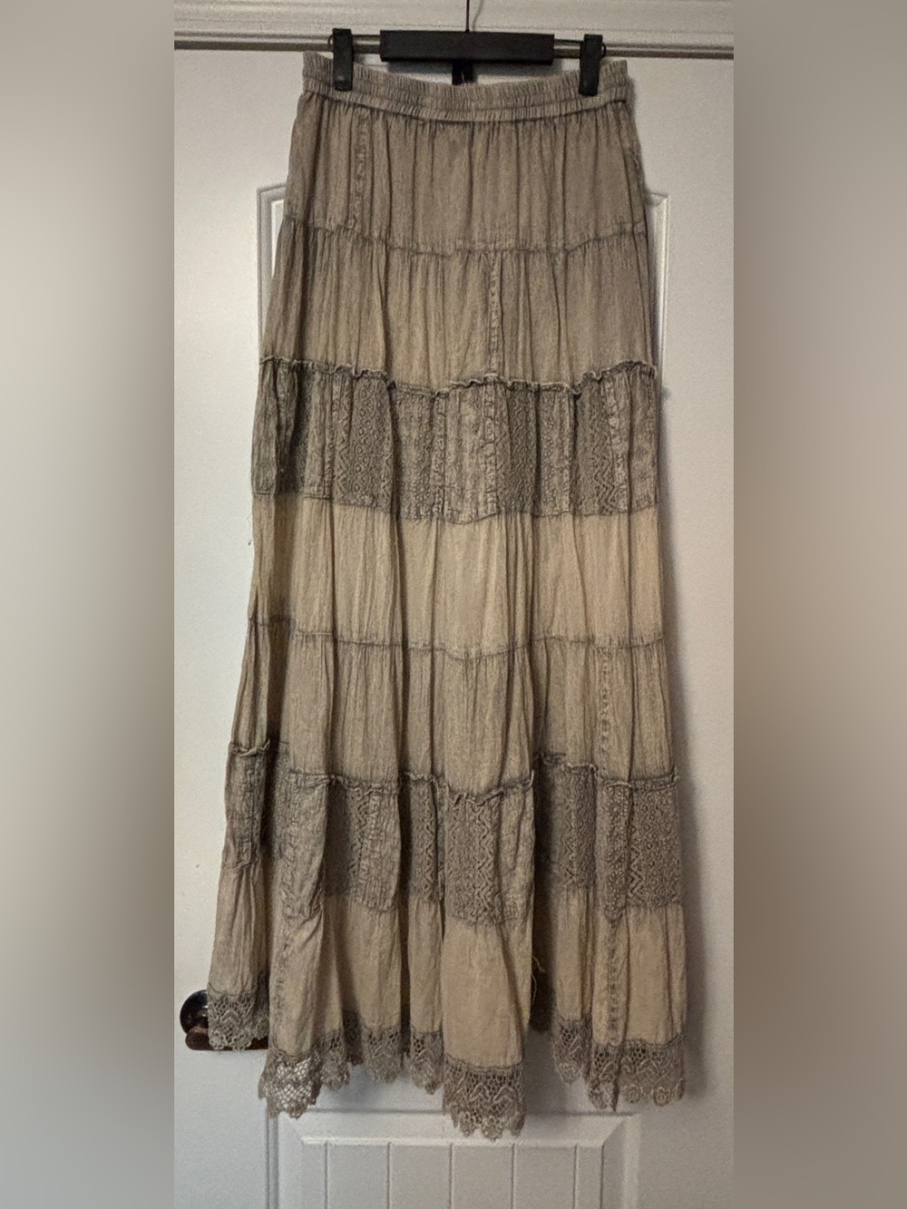 Young Threads Bohemian Tiered Maxi Skirt in Taupe, NWT Medium